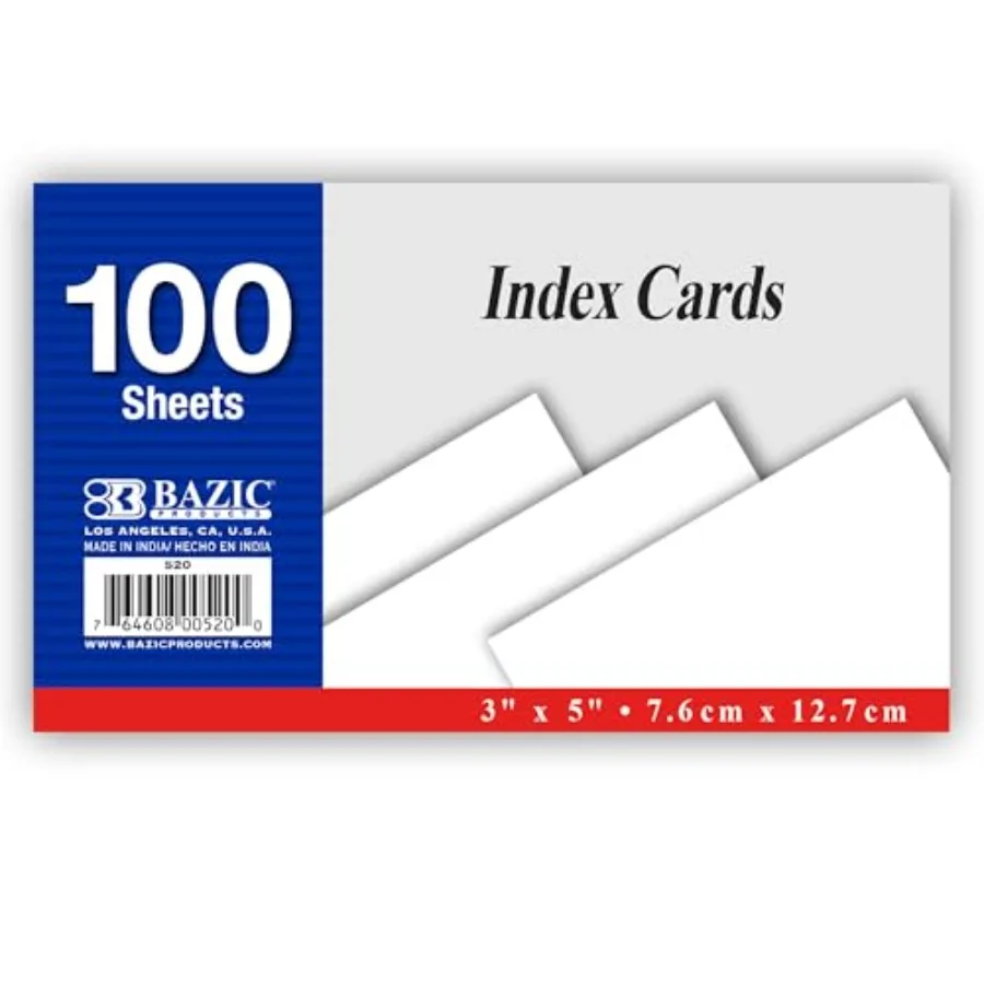 Blank Index Cards 3 X 5 100 Count White Unruled Flashcards for Learning Memory Reminder Study Tool 1-Pack
Blank Index Cards 3 X 5 100 Count White Unruled Flashcards for Learning Memory Reminder Study Tool 1-Pack