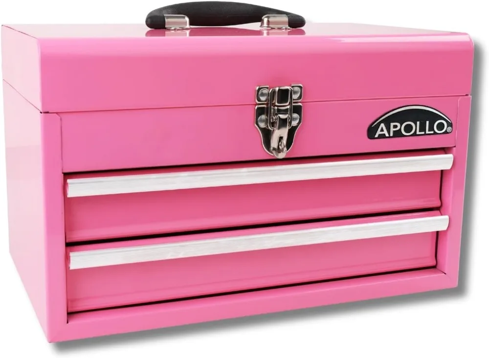 14-Inch Steel Tool Box with Deep Top Compartment, 2 Drawers, Ball Bearing Opening, and Powder Coated Finish in Pink
14-Inch Steel Tool Box with Deep Top Compartment, 2 Drawers, Ball Bearing Opening, and Powder Coated Finish in Pink