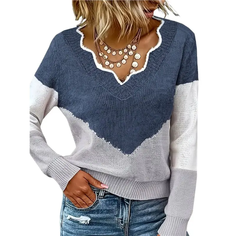 CYL-Women Fall Color Block V Neck Pullover Long Sleeve Cozy Ladies Sweaters Tops
CYL-Women Fall Color Block V Neck Pullover Long Sleeve Cozy Ladies Sweaters Tops