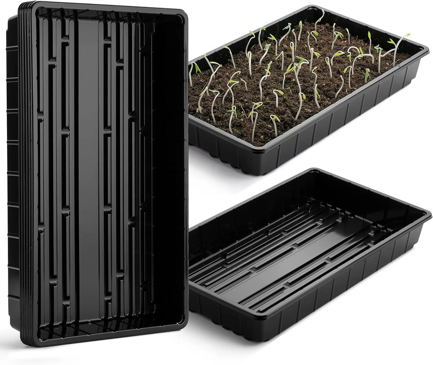 Seed Starter Trays, 5 Pack, 17"x10"x2.4", Durable Plastic, Stackable, Reusable for Indoor/Outdoor Gardening
Seed Starter Trays, 5 Pack, 17"x10"x2.4", Durable Plastic, Stackable, Reusable for Indoor/Outdoor Gardening