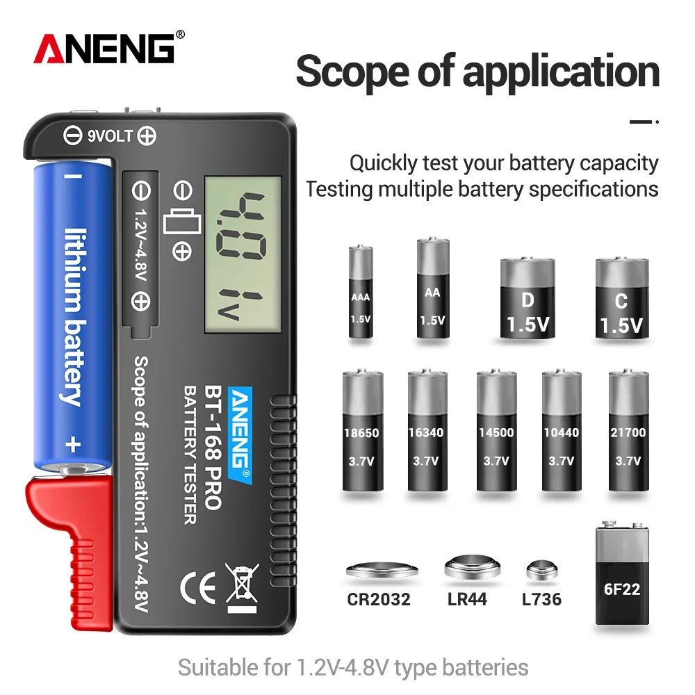 ANENG BT-168 PRO Digital Lithium Battery Capacity Tester Checkered load analyzer Display Check AAA AA Button Cell Universal test
ANENG BT-168 PRO Digital Lithium Battery Capacity Tester Checkered load analyzer Display Check AAA AA Button Cell Universal test