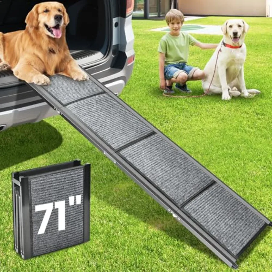 Extra Long 71''x17.3'' Non-Slip Portable Folding Dog Ramp for Car Truck SUV Outdoor Pet Ramp for Large Dogs Up to 250 LBS with
Extra Long 71''x17.3'' Non-Slip Portable Folding Dog Ramp for Car Truck SUV Outdoor Pet Ramp for Large Dogs Up to 250 LBS with