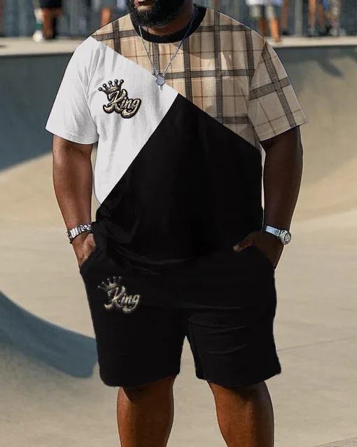 S-9XL Big & Tall King Crown Letter Color Block Plaid Strip Print Tee & Shorts 2Pcs Men Casual Outfit
S-9XL Big & Tall King Crown Letter Color Block Plaid Strip Print Tee & Shorts 2Pcs Men Casual Outfit