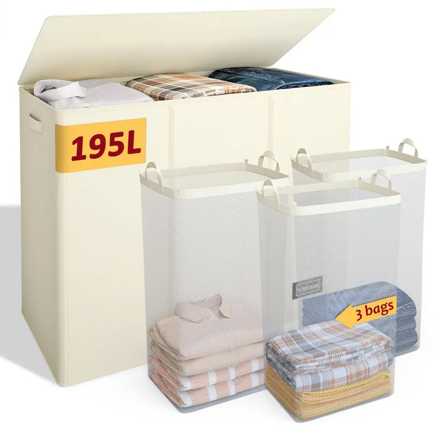 Laundry Hamper 3 Section,Large Laundry Hamper with Lid,Dirty Clothes Hamper with 3 Inner Bags,Collapsible Laundry Basket Organiz
Laundry Hamper 3 Section,Large Laundry Hamper with Lid,Dirty Clothes Hamper with 3 Inner Bags,Collapsible Laundry Basket Organiz