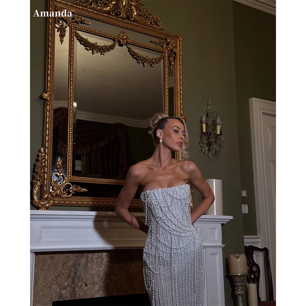 Amanda Customized White Strapless Beading Prom Dresses Sleveeless Illusion vestidos de noche Elegant Sheath Evening Dress 2025
Amanda Customized White Strapless Beading Prom Dresses Sleveeless Illusion vestidos de noche Elegant Sheath Evening Dress 2025
