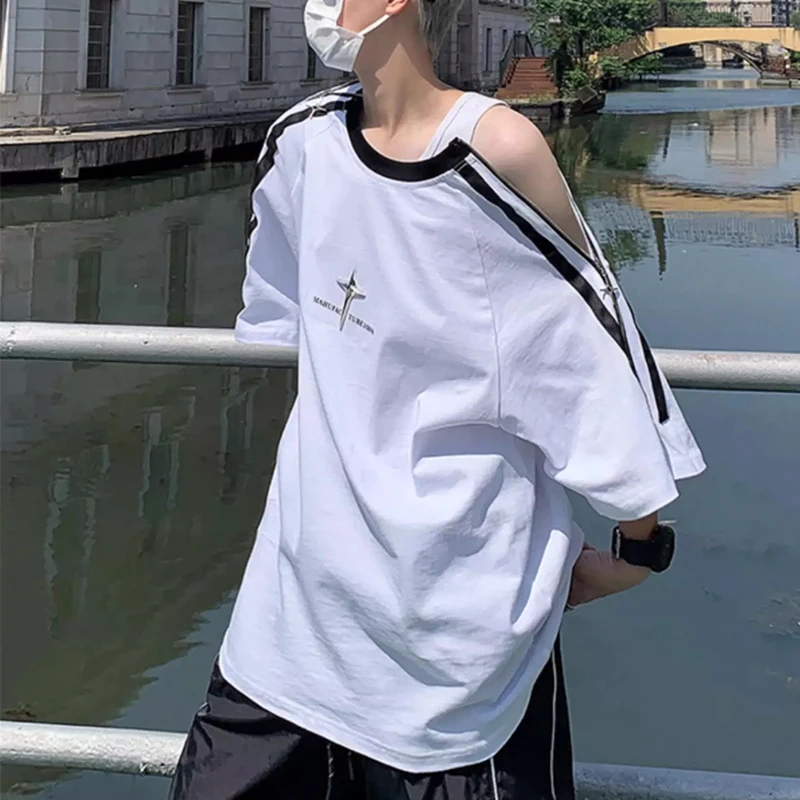 high street zipper Cold Shoulder men o neck short sleeve t shirt summer Retro hip hop gothic oversized clothing tops black white
high street zipper Cold Shoulder men o neck short sleeve t shirt summer Retro hip hop gothic oversized clothing tops black white