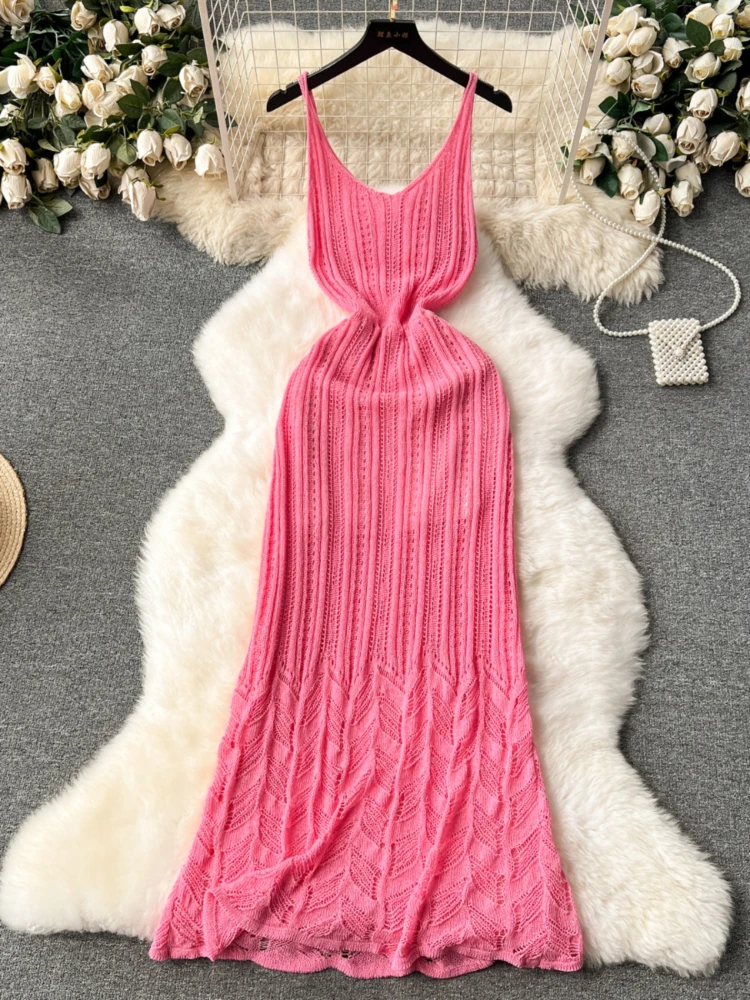 Women Summer Knitted Bodycon Dress Sexy Hollow Hook Flower Long Dresses Ladies Slim V-neck Sleeveless Long Robe
Women Summer Knitted Bodycon Dress Sexy Hollow Hook Flower Long Dresses Ladies Slim V-neck Sleeveless Long Robe