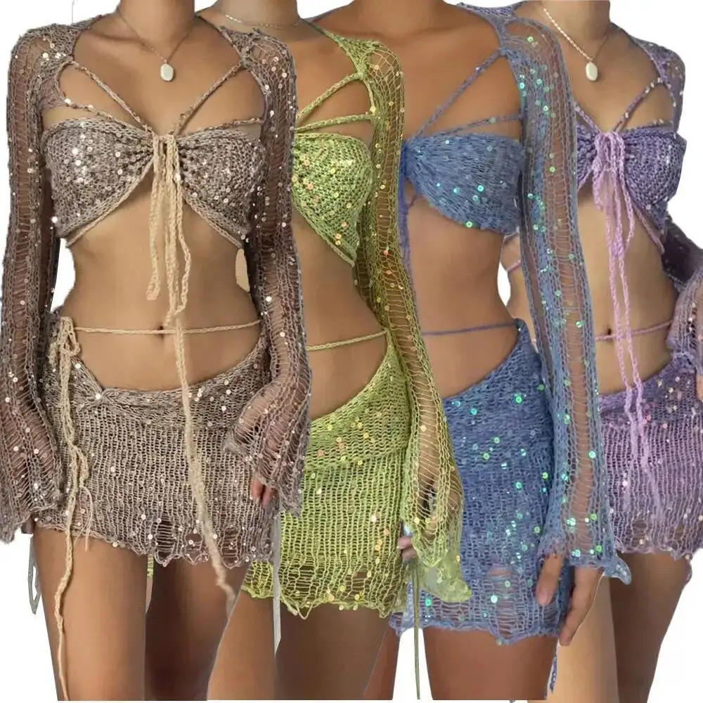 Hot Girl Beach Vacation Sexy Pure Desire Wind Mermaid Scale Knitted Hollow Set Skirt Sequin Cardigan Short Skirt
Hot Girl Beach Vacation Sexy Pure Desire Wind Mermaid Scale Knitted Hollow Set Skirt Sequin Cardigan Short Skirt