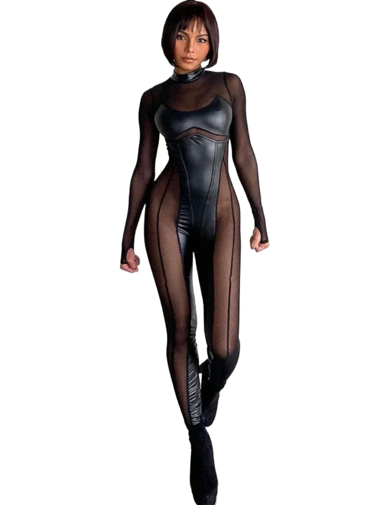 BOOFEENAA черный сетчатый прозрачный облегающий комбинезон для женщин 2024, сексуальные клубные наряды, готический панк, черный цельный комбинезон Techwear C70-EC27 
BOOFEENAA черный сетчатый прозрачный облегающий комбинезон для женщин 2024, сексуальные клубные наряды, готический панк, черный цельный комбинезон Techwear C70-EC27