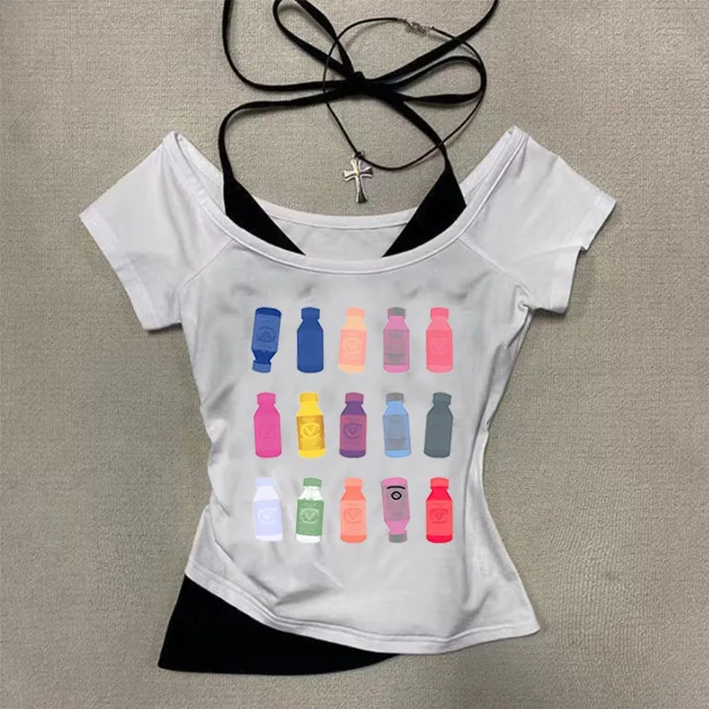 Summer Retro Street Fashion Casual Halter Peplum T-Shirt Gothic Hand-painted Pattern Printed Women's Tops Y2k Clothing
Summer Retro Street Fashion Casual Halter Peplum T-Shirt Gothic Hand-painted Pattern Printed Women's Tops Y2k Clothing