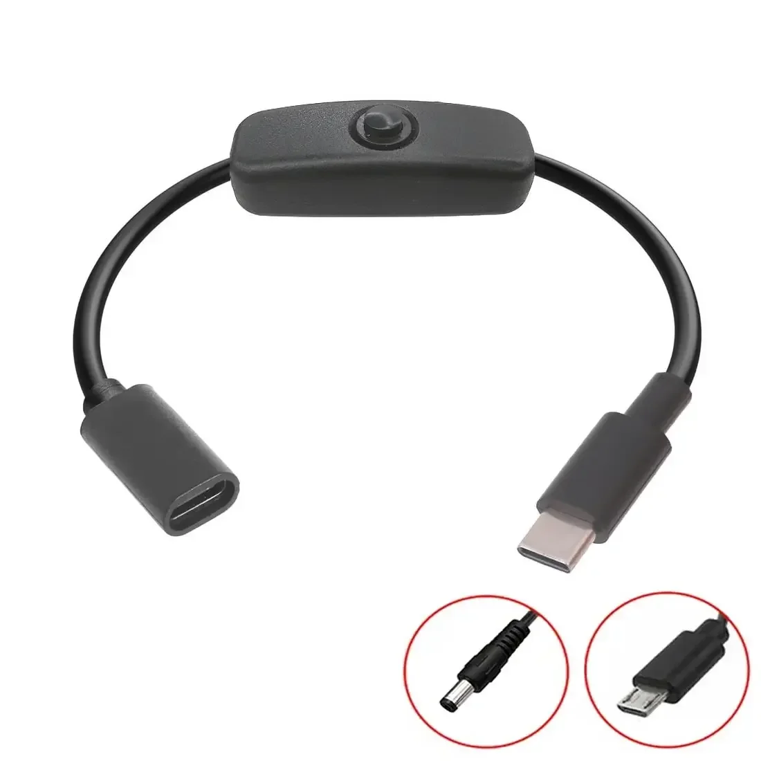 2-in-1 USB-C Extension Cable with Switch - USB-C PD to Micro USB/DC 5.5x2.1mm Power Cord, 5V Universal Adapter
2-in-1 USB-C Extension Cable with Switch - USB-C PD to Micro USB/DC 5.5x2.1mm Power Cord, 5V Universal Adapter