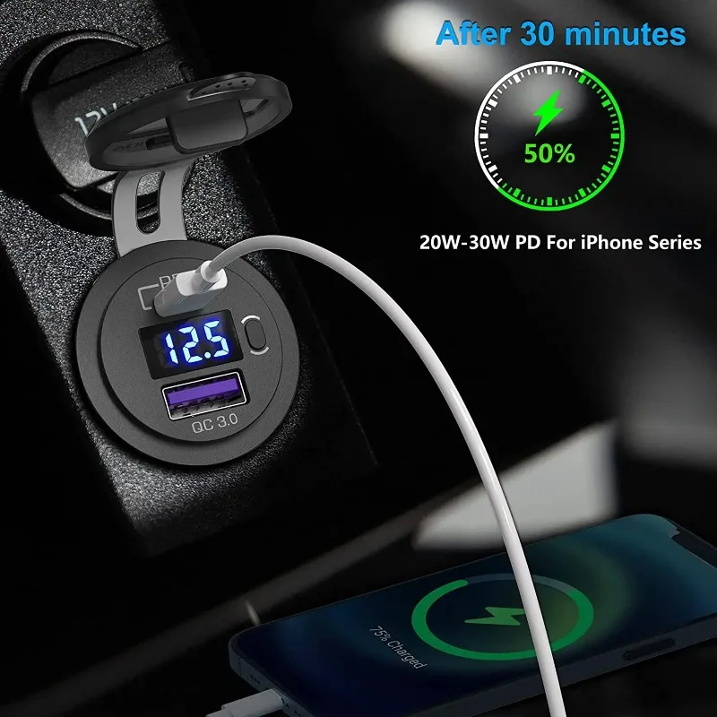 1PC USB C Car Charger Socket 12V/24V Dual USB Socket PD3.0 and QC3.0 Car USB Port With LED Voltmeter and On/Off Switch
1PC USB C Car Charger Socket 12V/24V Dual USB Socket PD3.0 and QC3.0 Car USB Port With LED Voltmeter and On/Off Switch