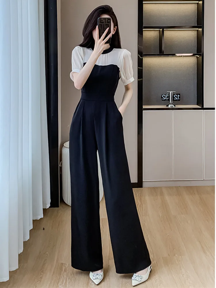 Elegant Women Jumpsuit Ladies Summer Fashion White and Black Patchwork Wide Leg Trousers Female Short Sleeve Slim Playsuits
Elegant Women Jumpsuit Ladies Summer Fashion White and Black Patchwork Wide Leg Trousers Female Short Sleeve Slim Playsuits