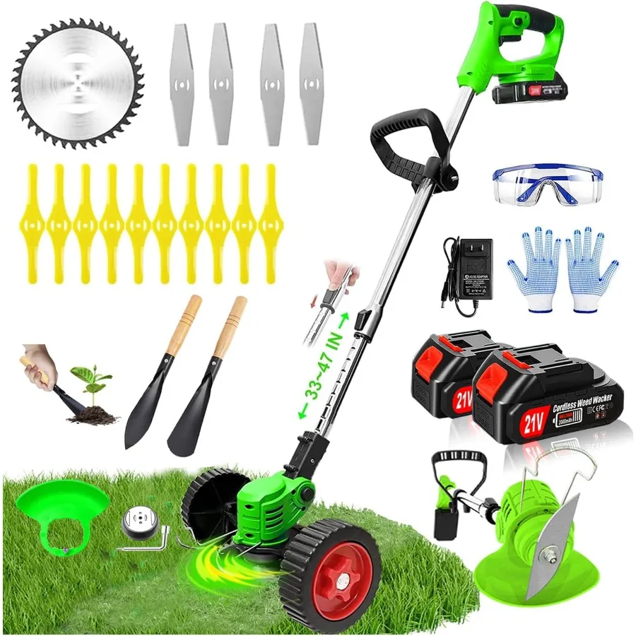 Cordless Electric Weed Wacker 21V/2Ah Battery Powered with 15 Blades Wheels for Garden Yard No-String Grass Trimmer Brush Cutte
Cordless Electric Weed Wacker 21V/2Ah Battery Powered with 15 Blades Wheels for Garden Yard No-String Grass Trimmer Brush Cutte