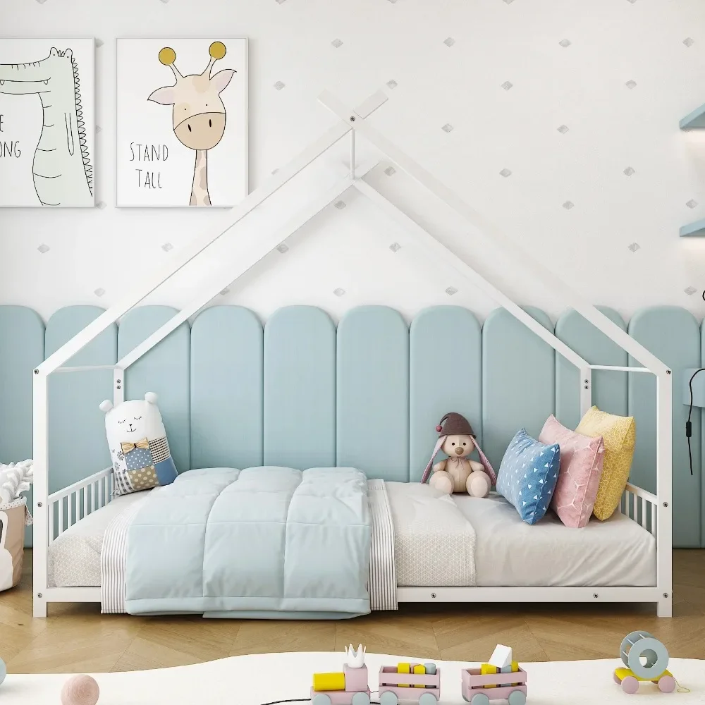 Modern Twin Size Montessori Floor Bed, Metal House Bed Frame for Kids, Girls, Boys, Teen, White
Modern Twin Size Montessori Floor Bed, Metal House Bed Frame for Kids, Girls, Boys, Teen, White