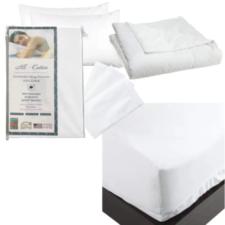 Complete Bedding Set - 100% Cotton Hypoallergenic Pillow Standard, 2 Pack and Mattress Protector (Full, 12-Inch Deep), and Duve
Complete Bedding Set - 100% Cotton Hypoallergenic Pillow Standard, 2 Pack and Mattress Protector (Full, 12-Inch Deep), and Duve