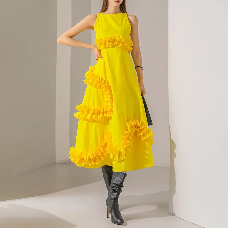 Beach Vacation Style Patchwork Ruffle Design Round Neck Long Dress2025Summer New Sleeveless Long Dress Women
Beach Vacation Style Patchwork Ruffle Design Round Neck Long Dress2025Summer New Sleeveless Long Dress Women