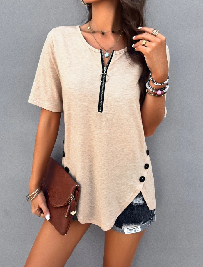 Women's Summer 2024 New Top Temperament Casual Solid Color Short Sleeved Simplicity Casual Fashion Top
Women's Summer 2024 New Top Temperament Casual Solid Color Short Sleeved Simplicity Casual Fashion Top 