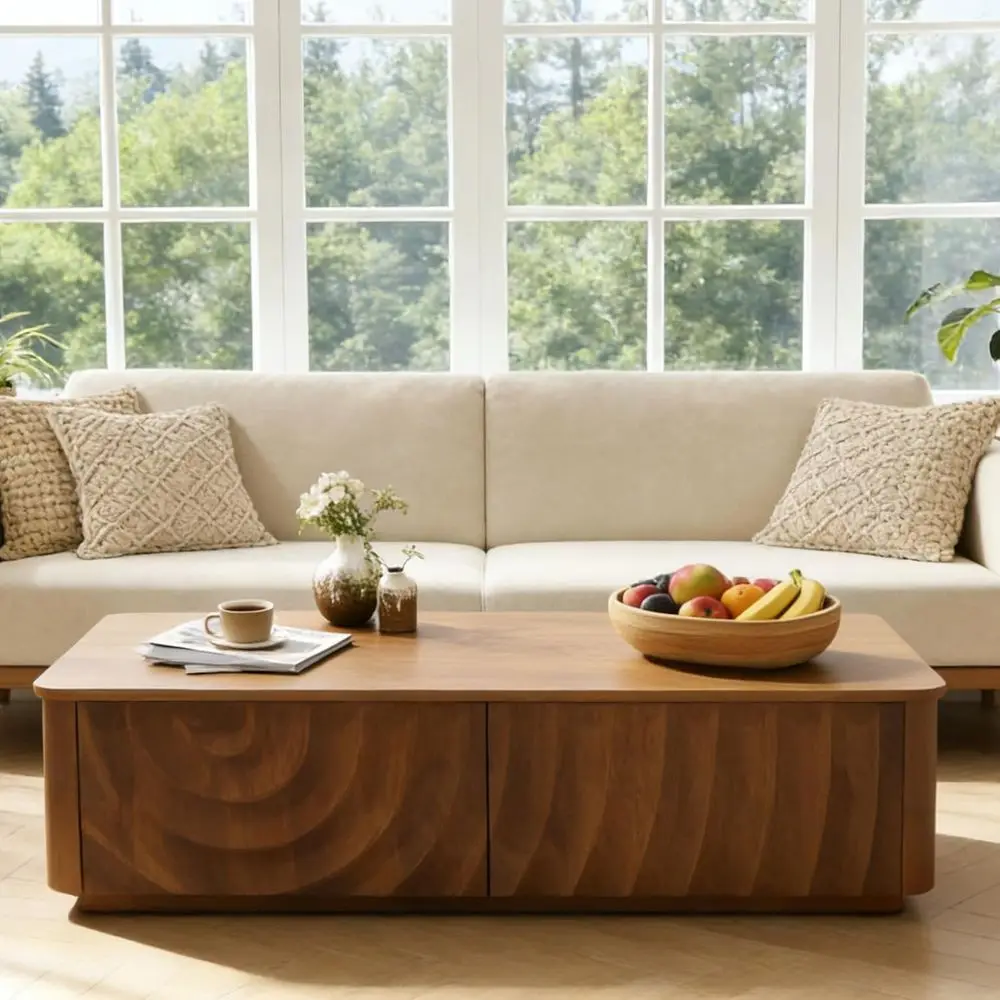 Wooden Coee Table, 47.2" RecCentury ern Water Texture Center Table with 2 Ders, Cocktail Tea Table with Sae Curved s or Living R
Wooden Coee Table, 47.2" RecCentury ern Water Texture Center Table with 2 Ders, Cocktail Tea Table with Sae Curved s or Living R