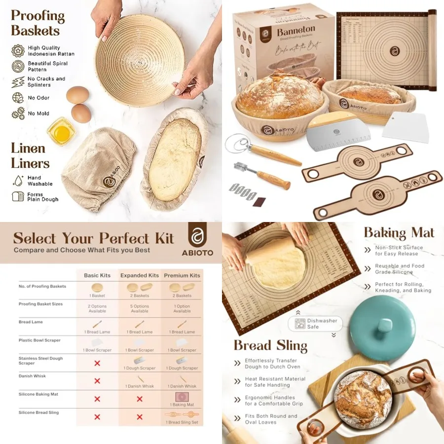 Banneton Bread Proofing Basket Set with Sourdough Bread Baking Supplies, A Complete Sourdough Starter Kit with Bread Lame, Dani
Banneton Bread Proofing Basket Set with Sourdough Bread Baking Supplies, A Complete Sourdough Starter Kit with Bread Lame, Dani