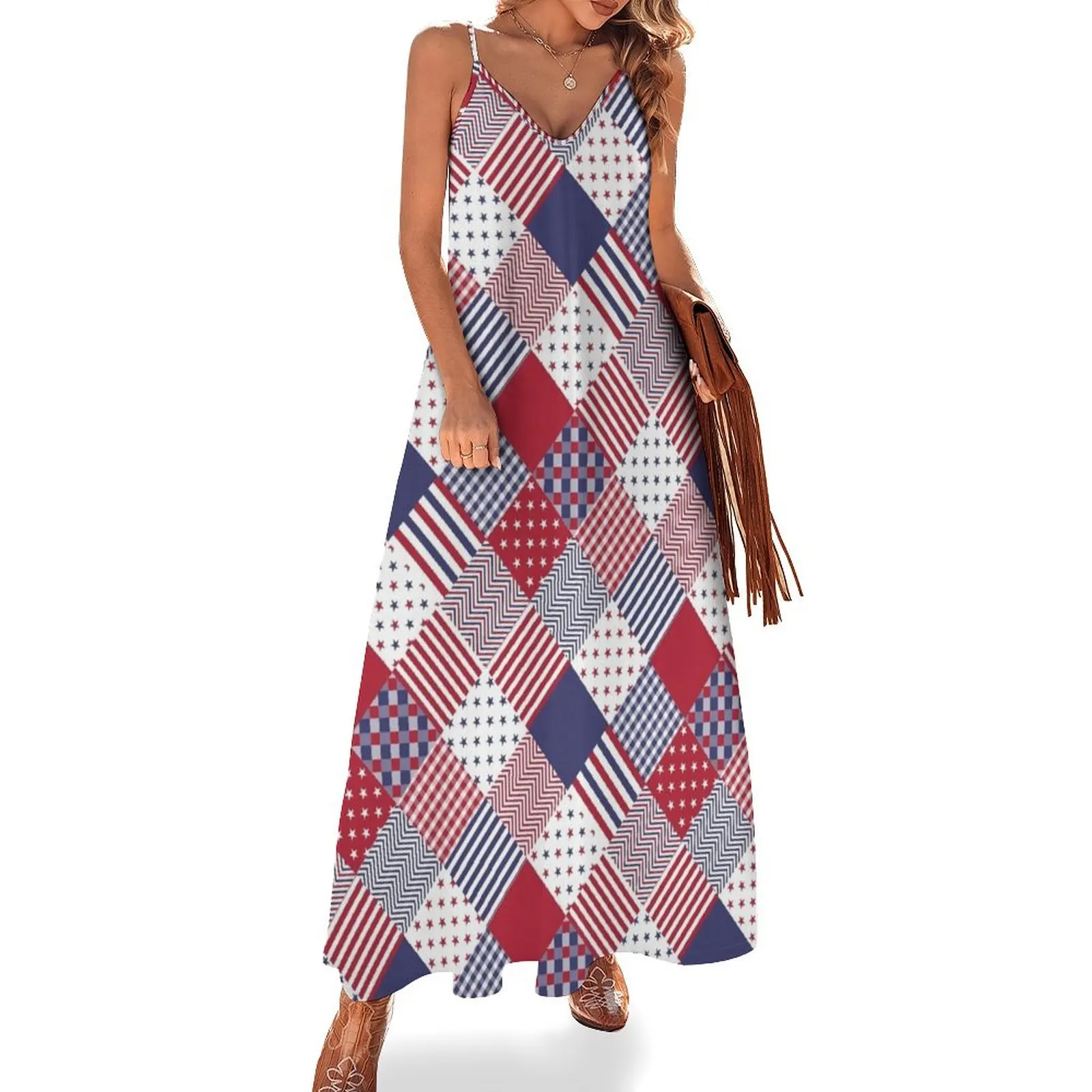 USA Americana Diagonal Red White & Blue Quilt Sleeveless Dress long dresses for women dress korean style Dress
USA Americana Diagonal Red White & Blue Quilt Sleeveless Dress long dresses for women dress korean style Dress