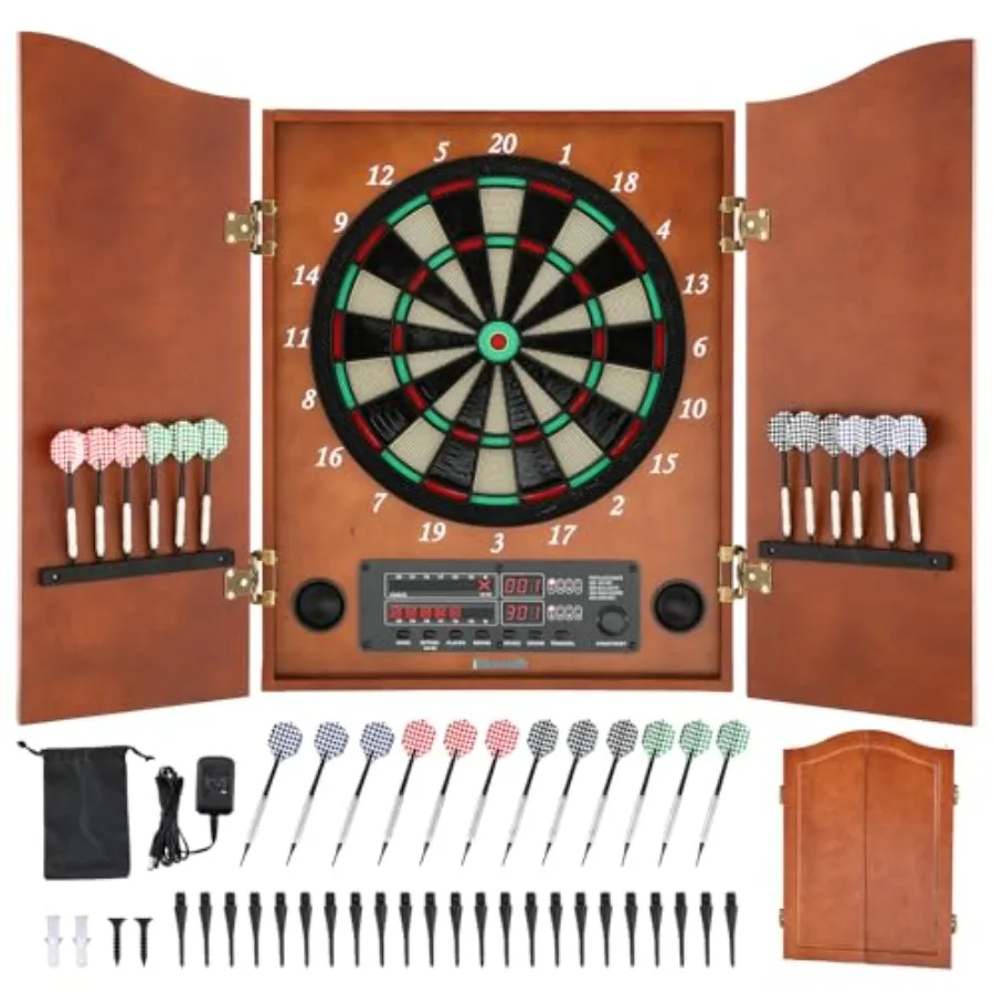 Home family game electronic dartboard cabinet set for adults: MDF wood cabinet, black finish, soft tip darts included, supports
Home family game electronic dartboard cabinet set for adults: MDF wood cabinet, black finish, soft tip darts included, supports