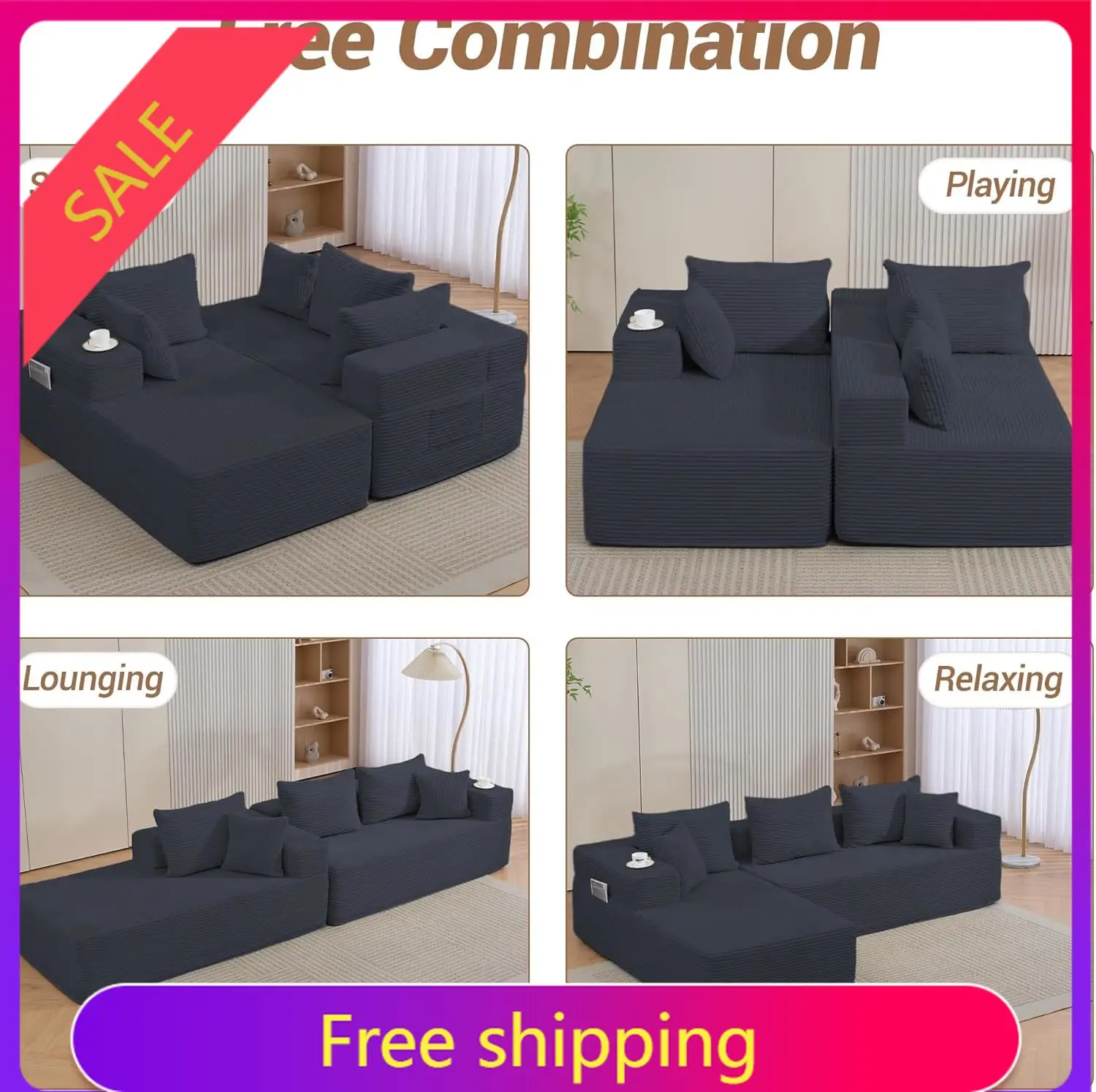 105'' Modular L-Shaped Boneless Sectional, Corduroy Deep Seat Cloud Sectional Couch, Small Space Sofa for Apartment Living Room
105'' Modular L-Shaped Boneless Sectional, Corduroy Deep Seat Cloud Sectional Couch, Small Space Sofa for Apartment Living Room
