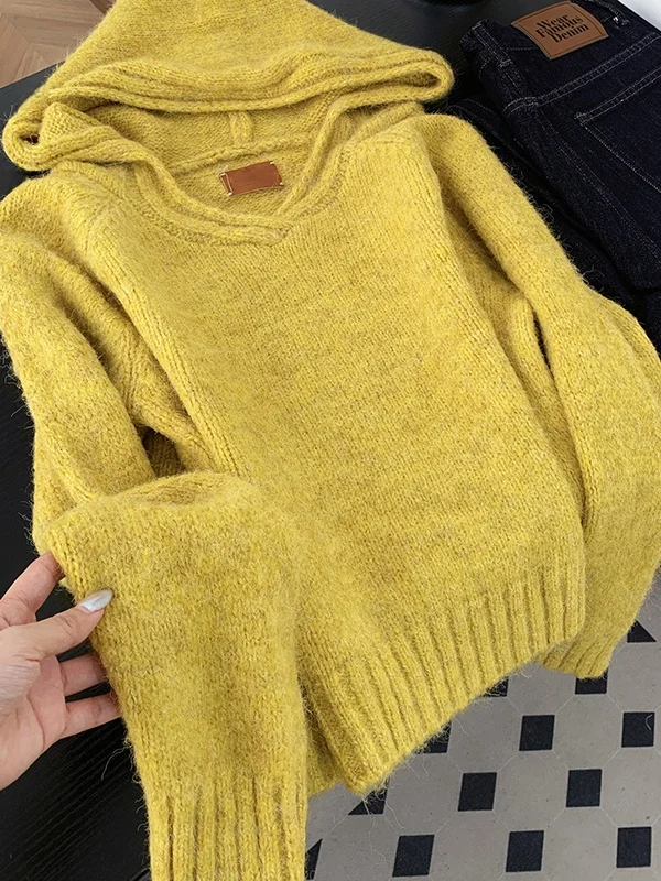 Yellow Hooded Oversized Soft Cozy Knitwear Winter Lazy Style Outerwear Inner Match New 2025 Fashionable Loose Top
Yellow Hooded Oversized Soft Cozy Knitwear Winter Lazy Style Outerwear Inner Match New 2025 Fashionable Loose Top