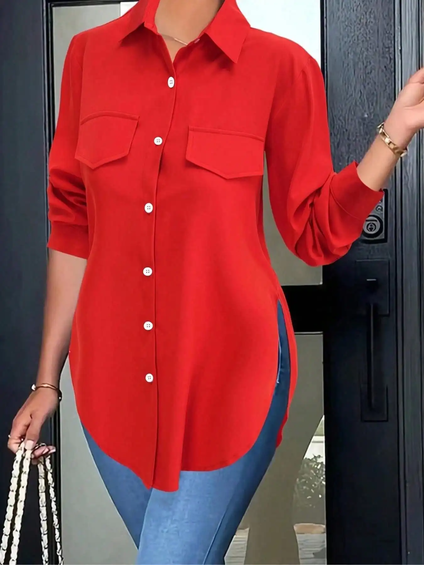 Plus Size Women's Fashion Blouse Solid Color Lapel Long Sleeve Shirt Casual Single Breasted Split Hem Tops For Ladies
Plus Size Women's Fashion Blouse Solid Color Lapel Long Sleeve Shirt Casual Single Breasted Split Hem Tops For Ladies