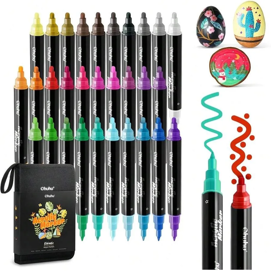 Ohuhu Acrylic Paint Pens 30 Colors: Dual Tips Round and Fine Acrylic Markers High Opacity Paint Markers Waterproof Lightfast Fo
Ohuhu Acrylic Paint Pens 30 Colors: Dual Tips Round and Fine Acrylic Markers High Opacity Paint Markers Waterproof Lightfast Fo