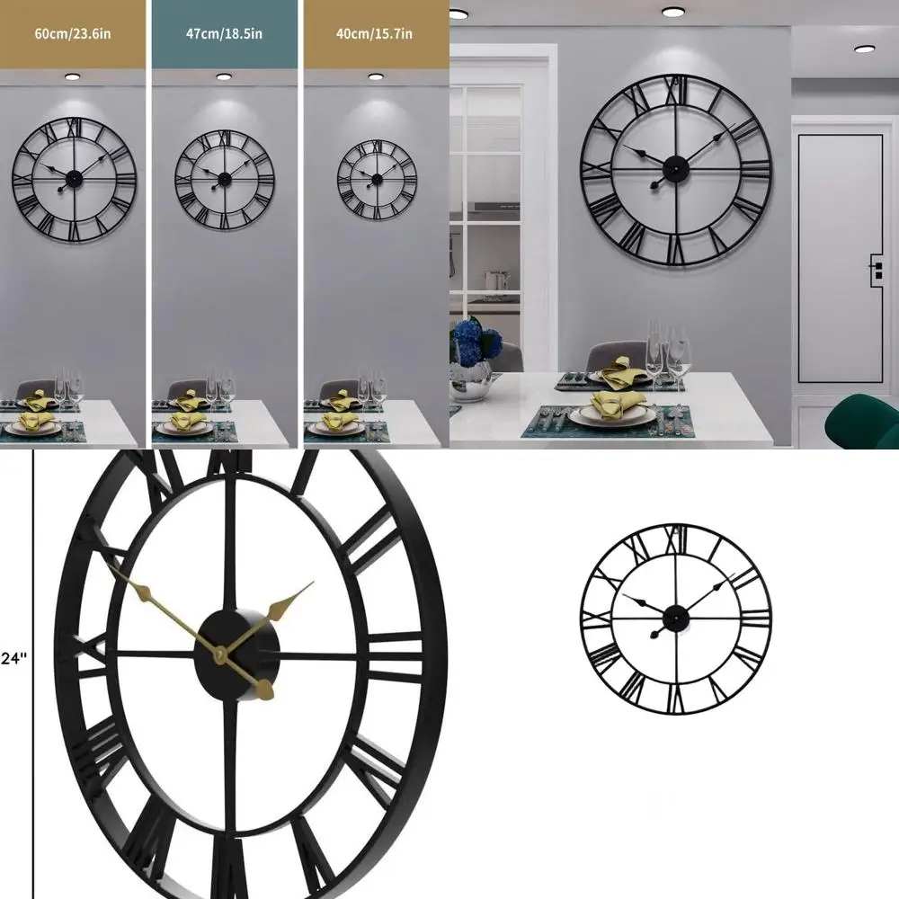 Silent 24 Battery-Powered Rustic Modern Metal Wall Clock, 60cm, Black Roman Numerals for Home Decor
Silent 24 Battery-Powered Rustic Modern Metal Wall Clock, 60cm, Black Roman Numerals for Home Decor