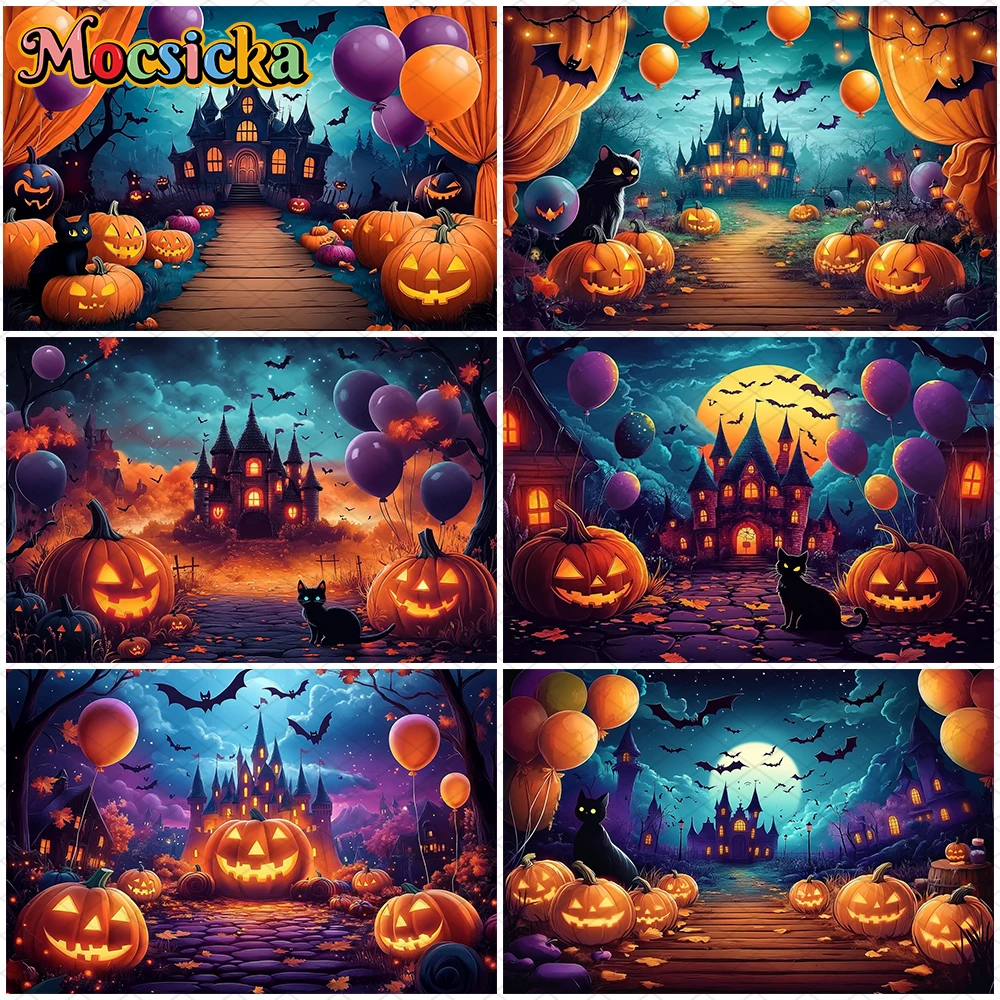 Mocsicka Halloween Photography Background Castle Purple Balloons Bat Jack-O-Lanterns Party Decors Baby Photo Backdrops Wallpaper
Mocsicka Halloween Photography Background Castle Purple Balloons Bat Jack-O-Lanterns Party Decors Baby Photo Backdrops Wallpaper