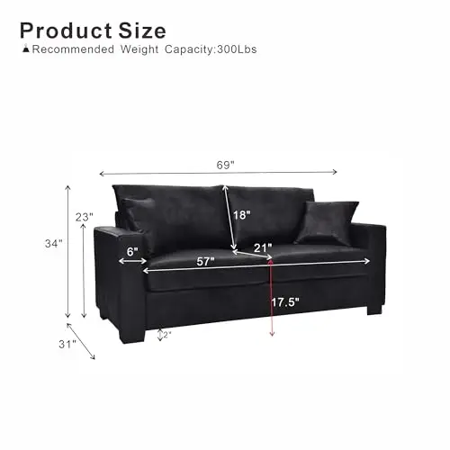 Black 69 Inch 2-Seater Upholstered Sofa With Cushions And Plastic Legs For Living Room Or Office
Black 69 Inch 2-Seater Upholstered Sofa With Cushions And Plastic Legs For Living Room Or Office