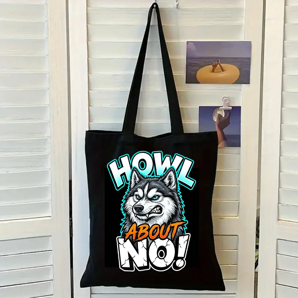 Howl About No Husky Print Black Canvas Tote Bag, Women Shoulder Bag, Funny Dog Handbag for Animal Lovers
Howl About No Husky Print Black Canvas Tote Bag, Women Shoulder Bag, Funny Dog Handbag for Animal Lovers