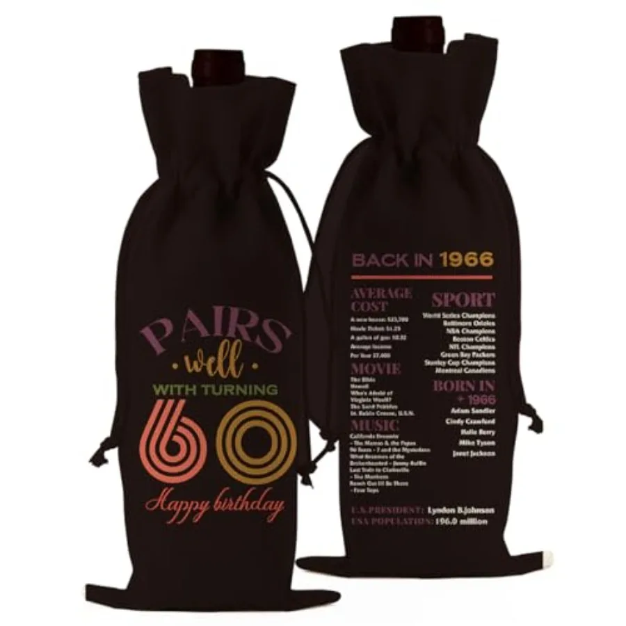 Birthday Gifts for Women Men Wine Bag, 60 Year Old Birthday Gifts for Women Men Wine Bottle Bag, Happy Anniversary Birthday Par
Birthday Gifts for Women Men Wine Bag, 60 Year Old Birthday Gifts for Women Men Wine Bottle Bag, Happy Anniversary Birthday Par