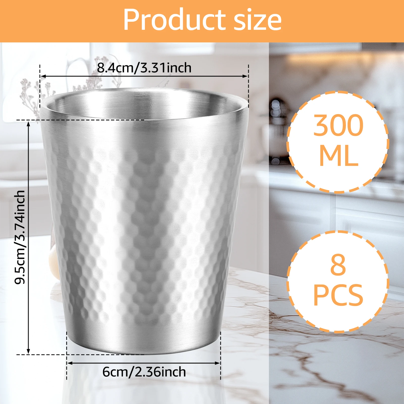 8Pcs 304 Stainless Steel Cup 300Ml Double Wall Metal Cup Hammer Patterned Water Cup Vacuum Insulated Tumbler Coffee Mug
8Pcs 304 Stainless Steel Cup 300Ml Double Wall Metal Cup Hammer Patterned Water Cup Vacuum Insulated Tumbler Coffee Mug