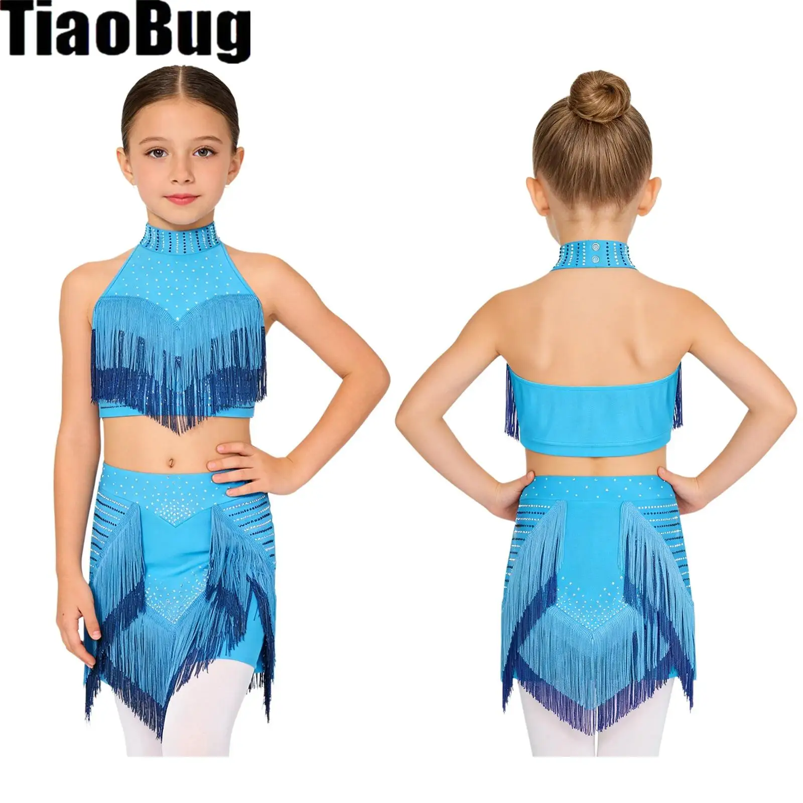 Детский латинский костюм для девочек: топ-халтер без рукавов с открытыми спиной и вшитыми шортами-юбкой для танцевальных выступлений и соревнований
Детский латинский костюм для девочек: топ-халтер без рукавов с открытыми спиной и вшитыми шортами-юбкой для танцевальных выступлений и соревнований