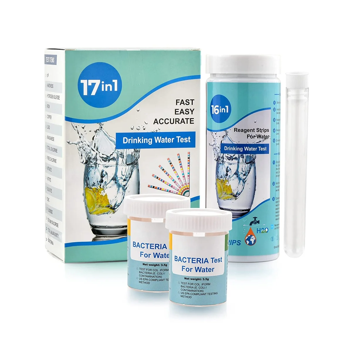 17-in-1 Complete Water Test Kit for Home,100 Strips + 2 Water Testing Kits for Drinking Water Easy Testing, PH, Lead
17-in-1 Complete Water Test Kit for Home,100 Strips + 2 Water Testing Kits for Drinking Water Easy Testing, PH, Lead