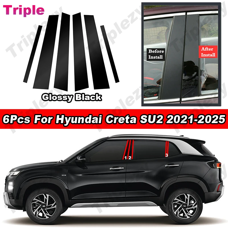 6Pcs Glossy Piano Black/Carbon Fiber Exterior B C Pillar Post Cover PC Material Car Window Trim For Hyundai Creta SU2 2021-2025
6Pcs Glossy Piano Black/Carbon Fiber Exterior B C Pillar Post Cover PC Material Car Window Trim For Hyundai Creta SU2 2021-2025