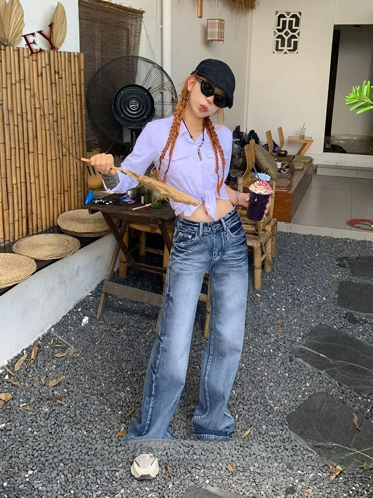 American Style Retro Low Waist Bell Bottom Jeans Women's New Crack Design Loose Hiding Hip Slimming Draping Floor-Length Pants
American Style Retro Low Waist Bell Bottom Jeans Women's New Crack Design Loose Hiding Hip Slimming Draping Floor-Length Pants