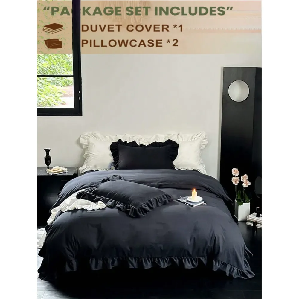 Black Lace Bedding Set Includes 1 Duvet Cover And 2 Pillowcases, Brushed Fabric, Machine Washable, For Bedroom
Black Lace Bedding Set Includes 1 Duvet Cover And 2 Pillowcases, Brushed Fabric, Machine Washable, For Bedroom