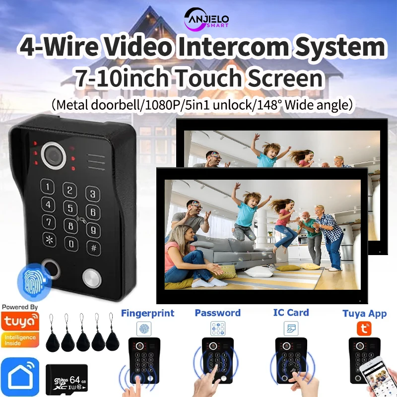 ANJIELO Tuya Smart Fingerprint 5-in-1 unlocking home video doorbell video intercom System1080Ptouch monitor Security protection
ANJIELO Tuya Smart Fingerprint 5-in-1 unlocking home video doorbell video intercom System1080Ptouch monitor Security protection