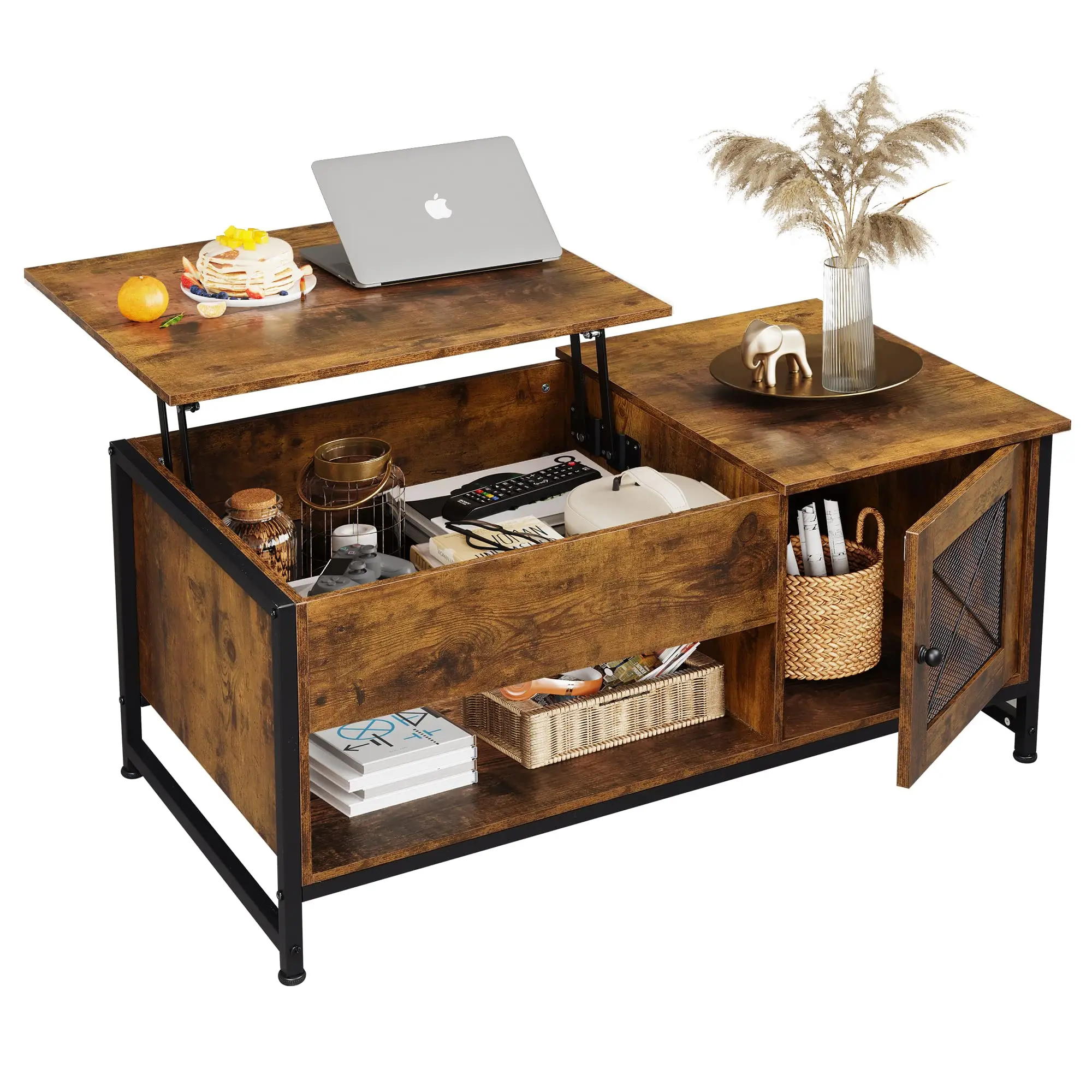 Rustic Brown Table with Storage,Hidden Compartment and Open Shelf with Metal Mesh Door Cabinet Lift Top Coffee Table
Rustic Brown Table with Storage,Hidden Compartment and Open Shelf with Metal Mesh Door Cabinet Lift Top Coffee Table