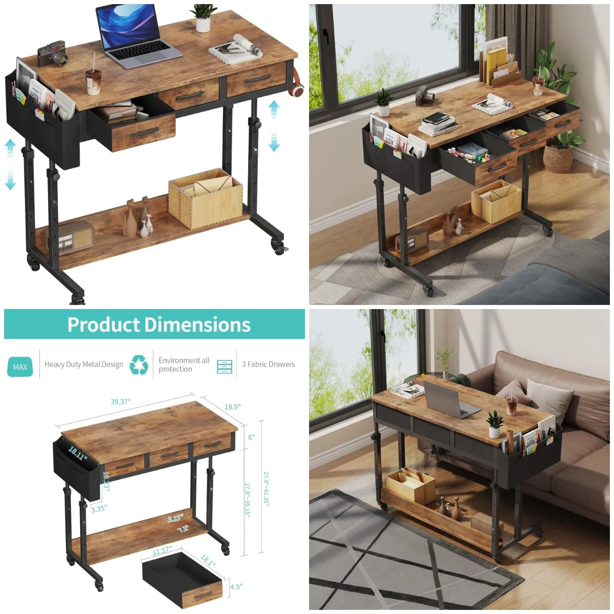 Регулируемый стол на колесиках с ящиками, портативный столик для ноутбука 40 футов на колесах для домашнего офиса, спальни, дивана, деревенский B
Регулируемый стол на колесиках с ящиками, портативный столик для ноутбука 40 футов на колесах для домашнего офиса, спальни, дивана, деревенский B