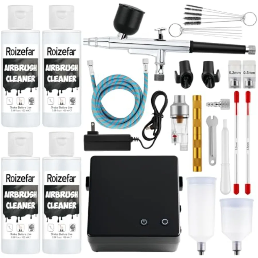 Roizefar Airbrush Kit with Compressor 55 PSI Non-Clogging Air Brush Painting Set with 4x3.38 fl oz Cleaner 0.2/0.3/0.5mm Nozzle
Roizefar Airbrush Kit with Compressor 55 PSI Non-Clogging Air Brush Painting Set with 4x3.38 fl oz Cleaner 0.2/0.3/0.5mm Nozzle