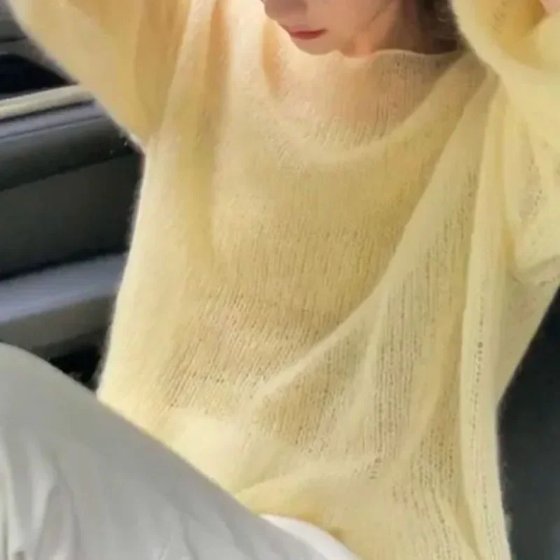 Fashion Loose Solid Color Perspective Knitted T-shirt Women's Clothing All-match Sexy Round Neck Hollow Out Tops for Female Z162
Fashion Loose Solid Color Perspective Knitted T-shirt Women's Clothing All-match Sexy Round Neck Hollow Out Tops for Female Z162
