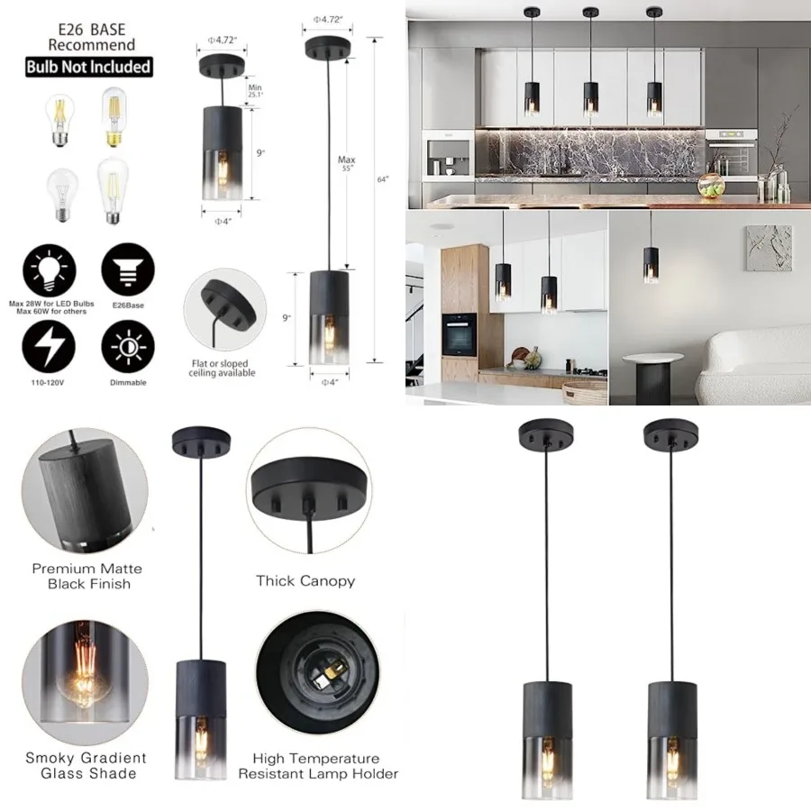 Black Pendant Light Fixtures, Adjustable Modern Pendant Lights for Kitchen Island, Industrial Glass Pendant Lights for Dining T
Black Pendant Light Fixtures, Adjustable Modern Pendant Lights for Kitchen Island, Industrial Glass Pendant Lights for Dining T