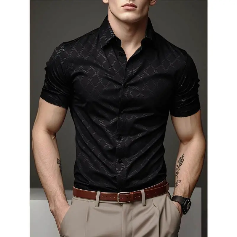 Printed Stretch Men's Short Sleeve Shirt Ultra Slim Fit PU Leather Fleece Lined Cuban Collar Cleanfit Style Summer Wear
Printed Stretch Men's Short Sleeve Shirt Ultra Slim Fit PU Leather Fleece Lined Cuban Collar Cleanfit Style Summer Wear