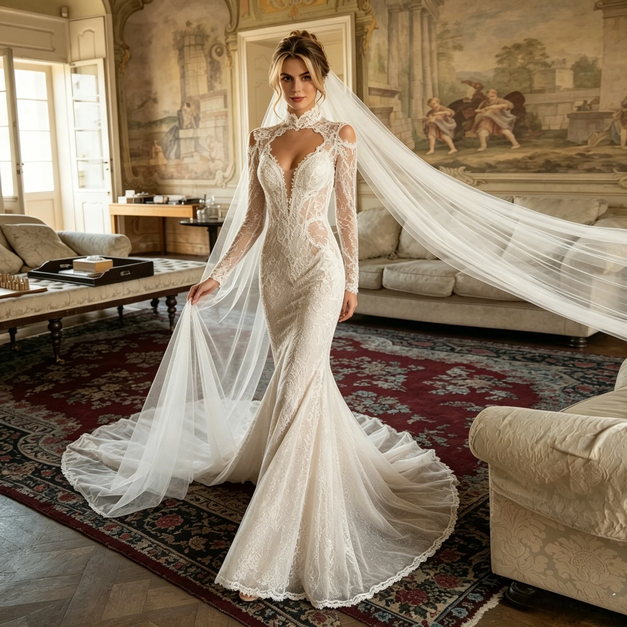 Customized Luxury High Neck Long Sleeve Lace Mermaid Wedding Dress Illusion Corset Cathedral Train Bridal Gown Vestidos De Novia
Customized Luxury High Neck Long Sleeve Lace Mermaid Wedding Dress Illusion Corset Cathedral Train Bridal Gown Vestidos De Novia