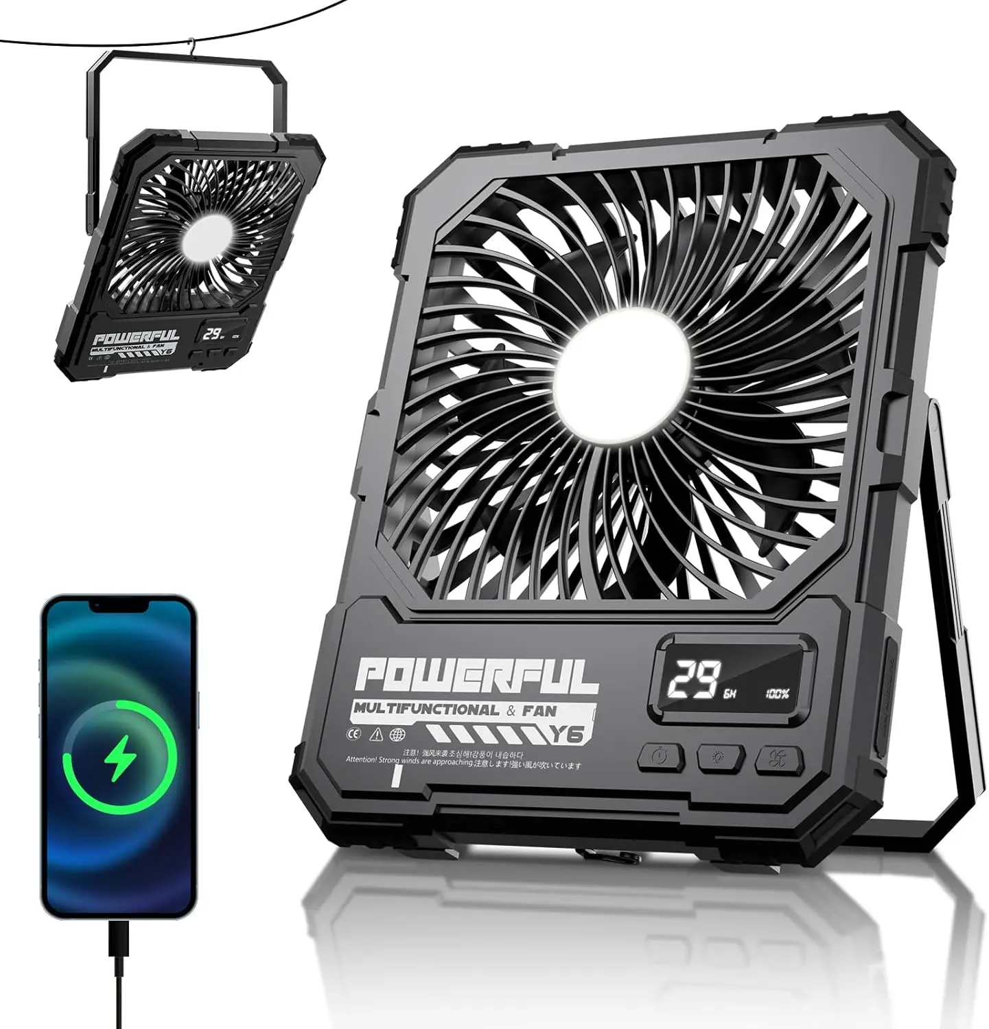 20000mAh Portable Rechargeable Fan with Light, USB Camping Travel Fan for Tent Cruise
20000mAh Portable Rechargeable Fan with Light, USB Camping Travel Fan for Tent Cruise